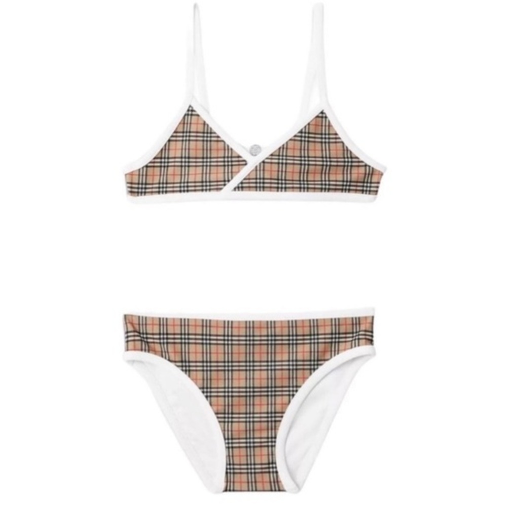BURBERRY GIRLS MICRO CHECK TWO-PIECE SWIMSUIT